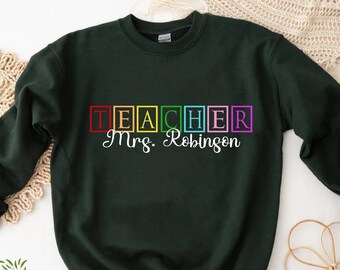 Custom Teacher Sweatshirt, Teacher Mrs Sweatshirt, Back to School Gift for Teacher, Cute Teacher Crewneck, Colorful School Teacher Sweater
