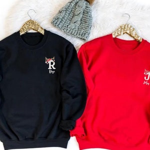 Initial Christmas Embroidery Sweatshirt,Custom Embroidered Christmas Matching Sweatshirt,Personalized Christmas Gift,Christmas Couples Shirt