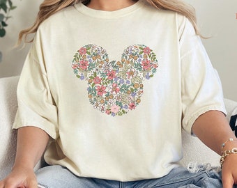 Disney Floral Mickey Head Shirt, Comfort Colors® Disney Shirt, Mickey Flowers Tshirt, Disney Flowers Shirt, Mickey Head Shirt, Gift for Her