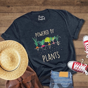 Powered By Plants Shirt,Vegan Tshirt, Vegetarian Shirt, Gardening Shirt, Plant Lover Mom, Farmer Gift Shirt, Veggie Shirts, Gardener Gift