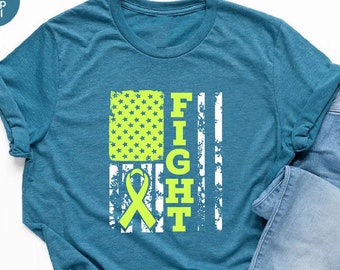 Fight Childhood Cancer Awareness Shirt, Green Ribbon Flag Tee, Cancer Fighter Gift, Motivational Cancer Tee