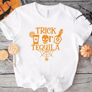 Trick or Tequila Shirt, Funny Halloween Tee,Cool Halloween Gift, Drinking Design for Halloween Season, Cool Skull Tee for October 31st Party