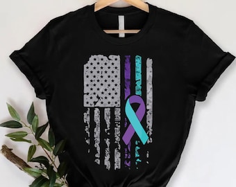 Suicide Prevention Awareness T-shirt, USA Flag for Prevention Promotion Shirt, Purple and Blue for Ribbon For Suicide Prevention