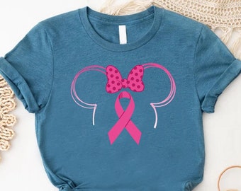 Pink Ribbon Disney Breast Cancer Tshirt, Minnie Mouse Breast Cancer Tee, Cancer Awareness Shirt, Cancer Support T-shirt,Cancer Survivor Gift