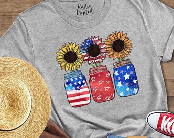 Floral 4th of July Shirt, 4th of July Sunflower Shirt, USA Flag with Sunflower Patriotic Shirt, Women 4th of July Shirts, Cute 4th Tee