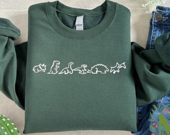 Embroidered Dinosaurs Sweatshirt, Dino Family Crewneck, Dinosaurs Lover Gift, Gift for Geologist, Dino Embroidered Crewneck,Dinosaur Sweater