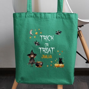 Custom Trick or Treat Bag, Personalized Halloween Candy Bag for Kids, Halloween Tote Bag, Spooky Candy Bag with Name,Witchy Tote Bag Toddler