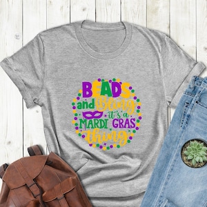 Mardi Gras Carnival Shirt, New Orleans Tee, Mardi Gras Beads and Bling, New Orleans Beads Shirt, Birthday Shirt, Costume Party, Parade Shirt