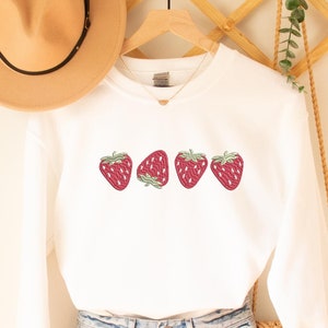 Embroidered Strawberry Sweatshirt, Embroidery Fruit Sweatshirt, Strawberry Lover Gift, Strawberry Crewneck, Red Berry Embroidery Sweater