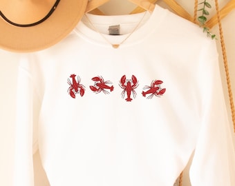 Embroidered Lobster Sweatshirt, Ocean Life Shirt, Funny Embroidered Sweater, Vintage Embroidered Gift, Nature Lover Shirt, Summer Vibe Gift