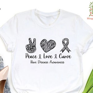 Peace Love Cure Shirt, Rare Disease Fighter Shirt, Zebra Ribbon Shirt, Rare Disease Support Shirt, Rare Disease Shirt, Hope for Cure Shirt