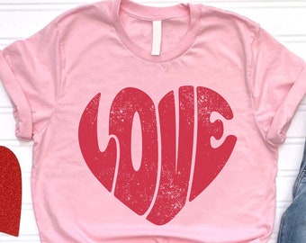 Retro Heart Valentines Day Shirt, Womens Valentine's Day Gift, Love Heart Shirt, Retro Love Shirt, Cute Valentine Shirt, Valentines Gift