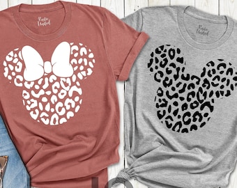 Disney Leopard Minnie and Mickey Shirts, Disneyworld Vacation T-shirts, Matching Family Trip Shirt, Shirts for Ladies, Animal Kingdom Shirt