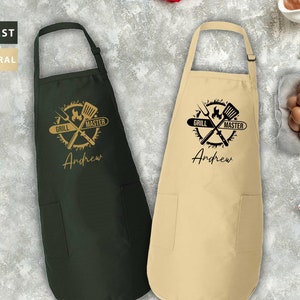Personalized Grill Master Apron, Apron Gifts For Him, Custom Cooking Apron, Gift for Griller, Grill Apron For Men Women, Barbecue Apron