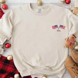 USA Embroidered Sweatshirt, Pocket Embroidered American Flag Sweatshirt, 4th of July Gift,Independence Day Red White and Blue,USA flag Shirt