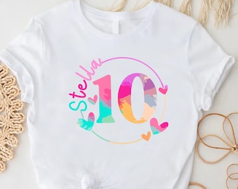 Custom Birthday Girl Shirt,Personalized Age With Girls Name Birthday Shirt,Custom 10th Birthday Shirt Girl,Birthday Girl Gift,Tenth Bday Tee