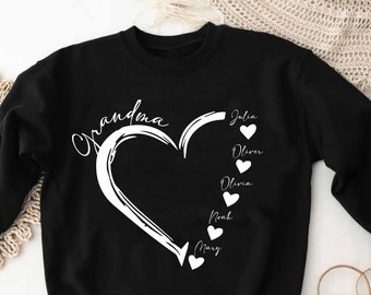 Personalized Grandma Sweatshirt, Grandma Gift, Custom Grandkids Name Sweatshirt, Love Sweatshirt, Heart Sweatshirt, Mothers Day Gift