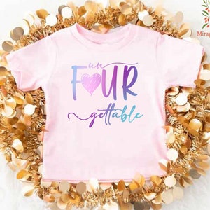 4th Birthday Shirt Girl, 4th Birthday Party Gift, Fourth Birthday Shirt, Girl&#39;s Birthday Tshirt, Unfourgettable Shirt,Gift for Birthday Girl