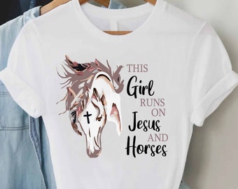 Jesus And Horses Shirt, Christian T-Shirt, Horse Girl Tee, Gift for Horse Lover, Farmer Girl T-shirt, Trend Horse Shirt, Spiritual Shirt
