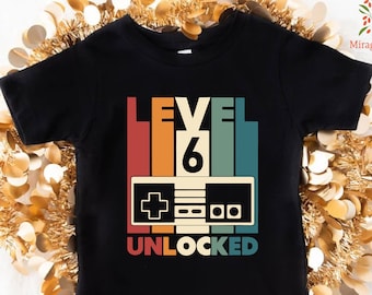 6th Birthday Shirt, Level 6 Unlocked Tshirt, 6th Birthday Gift, Gamer Birthday Boy Shirt, Sixth Birthday T-shirt, 6 Years Old Birthday Tee