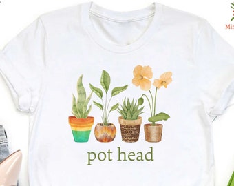 Pot Head Shirt For Women,Plant Lover Shirt,Gardening T-shirt,Plant Shirt For Mom,Plant Mama Tee,Gardening Gift For Women,Funny Plant Shirt