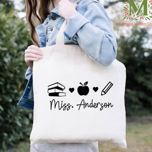 Personalized Teacher Tote Bag Gift, Custom Teacher Tote Bag Aesthetic,Teacher Appreciation Gift Bag,Teacher Thank You Last Day of School Bag