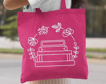 Book Lovers Tote Bag, Floral Book Tote Bag, Gift for Book Lover, Gift For Bookworms, Library Tote bag, Gift for Librarian, Readers Tote Bag