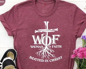Woman of Faith Shirt, Rooted In Christ, Christian Women Tees,Religious Gift for Her,Jesus TShirt,Pray Shirt,Bible Verse T shirt,Cross Shirt