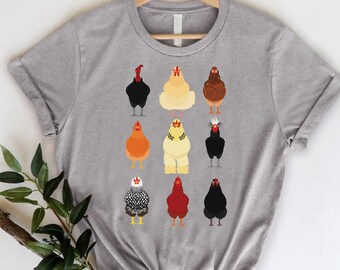 Chicken Shirt, Cute Autumn Farm Tee, Colorful Hen Graphic Shirt, Gift for Chicken Lovers