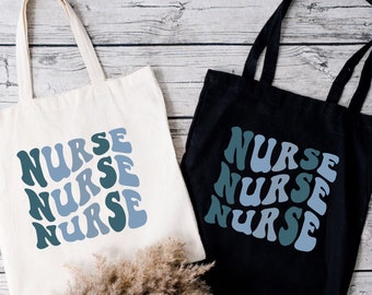 Groovy Blue Nurse Bag, Retro Nurse Tote Bag, Nurse Graduation Gift, Nursing School Bag, Nurse Week Appreciation Bag, Cute Nurse Tote Bag