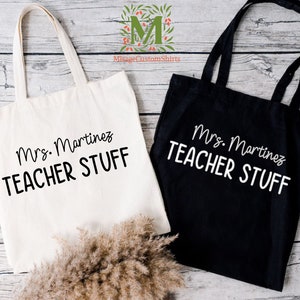 Custom Teacher Stuff Tote Bag, Teacher Appreciation Canvas Shoulder Tote Bag, Custom Teacher Name Tote Bag Gift,First Day of School Gift Bag