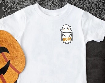 Pocket Halloween Boo Shirts,Kids Halloween Tshirt,Halloween Gift for Toddler,Halloween Ghost Tshirt,Spooky Season Shirt, Halloween Party Tee