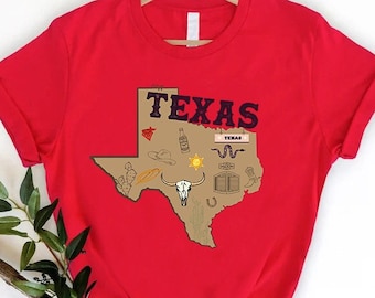 Texas Shirt, Texas Map Tee, Texas Symbols Shirt, Texas State Shirt, Texas Gifts For Women, Home State Shirt, Texan T-shirt, Texas Lover Gift