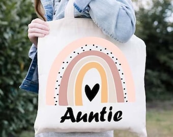 Auntie Tote Bag, Promoted to Auntie, Boho Rainbow Design, Mothers Day Gift, Everyday Tote Bag, Gift For Aunt, Rich Auntie Vibes, Auntie Gift