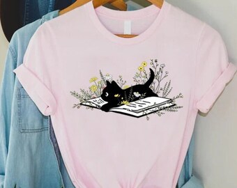 Cat Book Tshirt, Cat Mom TShirt, Book Nerd Shirt, Cute Book Cat Shirt, Cat Lover Gift Shirt, Bookish Shirt, Librarian Gift Shirt, Reader Tee