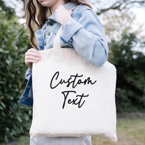Custom Text Tote Bag, Logo Bag, Custom Shopping Bag, Personalized Gift for Mom, Women Shoulder Bag, Bridal Shower Gift Bag, Custom Beach Bag