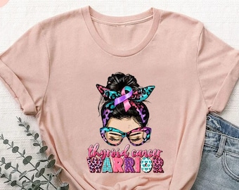 Thyroid Cancer Awareness Shirt,  Warrior T-shirt, Pink Blue Ribbon, Cancer Survivor, Cancer Support Shirt for Women, Cancer Fighter