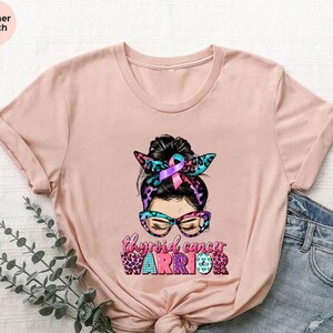 Thyroid Cancer Awareness Shirt,  Warrior T-shirt, Pink Blue Ribbon, Cancer Survivor, Cancer Support Shirt for Women, Cancer Fighter