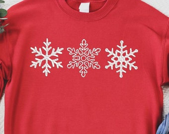 Embroidered Snowflake Sweatshirt,Embroidered Christmas Snowflake Sweater,Holiday Apparel,Christmas Party Family Pajamas,Xmas Snowboard Gift