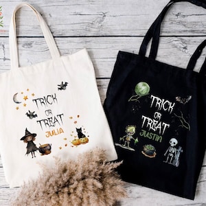 Custom Trick or Treat Bag,Personalized Halloween Tote Bag,Halloween Gift for Kids,Spooky Candy Bag,Halloween Bag with Name,Witchy Tote Bag