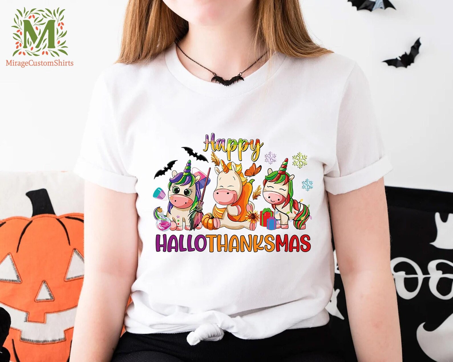 Unicorns Hallothanksmas Shirt,funny Holiday Tshirt for Girl,holiday