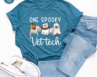 Spooky Vet Tech Shirt, Halloween Veterinary Tee, Cute Ghost Animal Graphic Gift