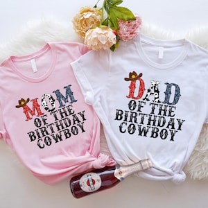 Western Birthday Tshirts, Mom of the Birthday Cowboy, Dad of the Birthday Cowboy, Cowboy Themed Family Birthday Tees, Farm Birthday Shirt