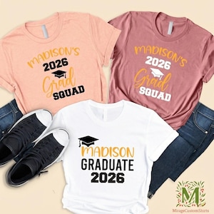 Custom Grad Squad Shirt, Custom Graduation TShirts, Personalized Name Graduation Gift, High School Graduation 2026, College Graduation Shirt image 3