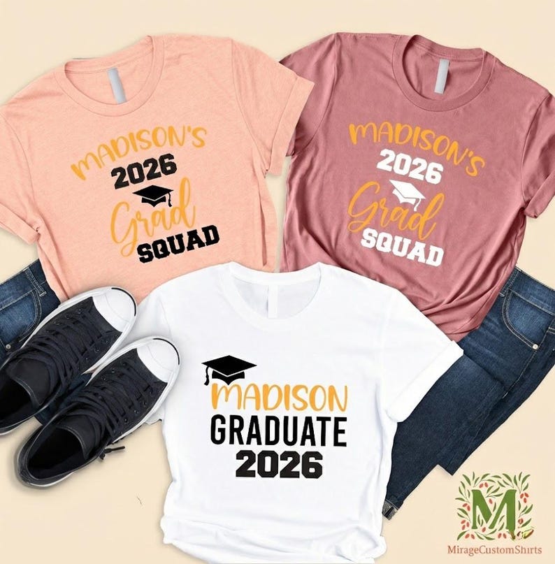 Custom Grad Squad Shirt, Custom Graduation TShirts, Personalized Name Graduation Gift, High School Graduation 2026, College Graduation Shirt image 3