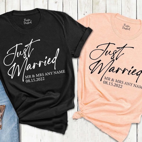 Just Married T-Shirt, Custom Honeymoon Shirt, Mr and Mrs Honeymoon Gift, Wedding Anniversary T-Shirt, Husband and Wife Couples Honeymoon Tee