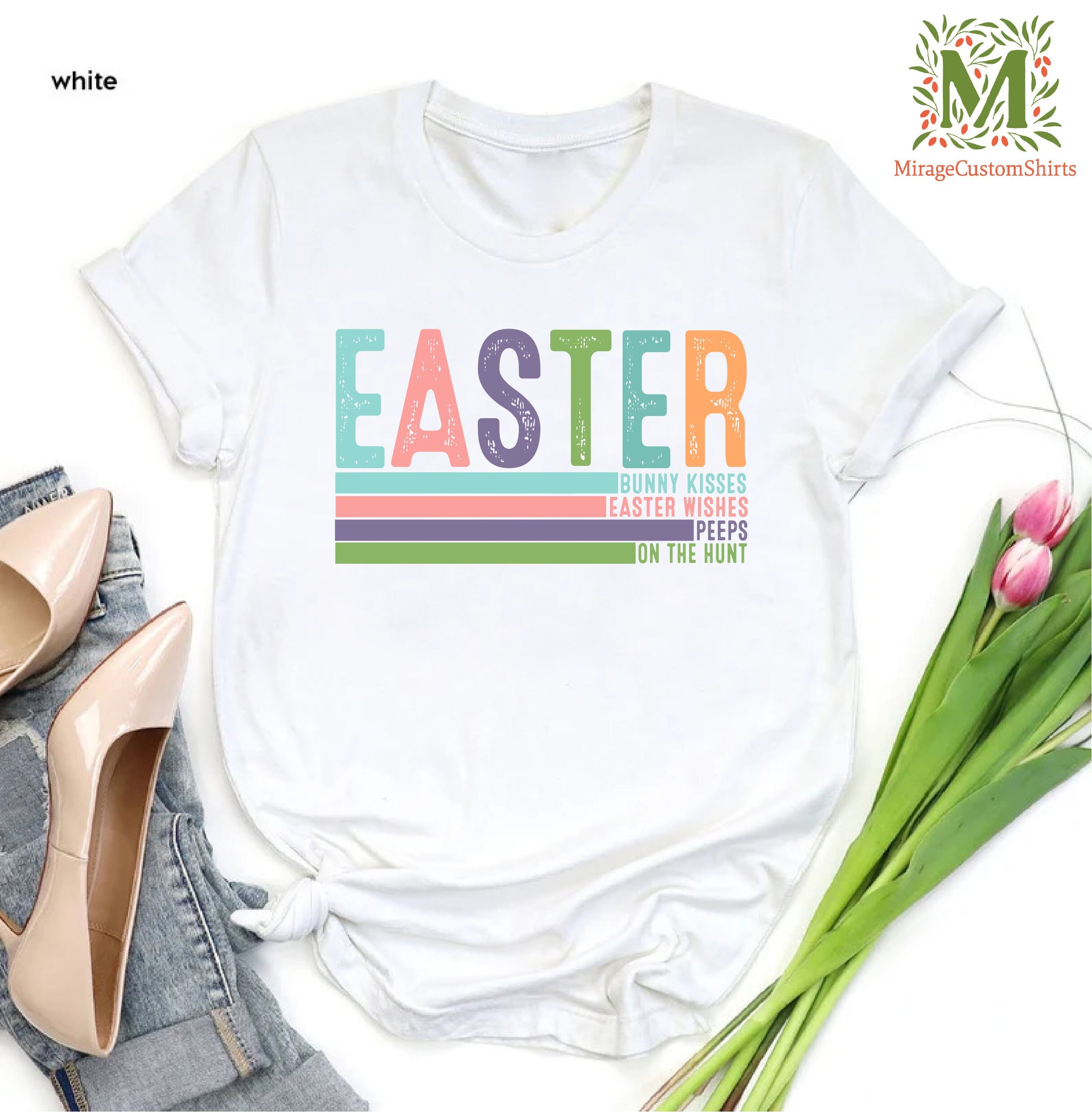 Easter Bunny T-Shirt, Happy Easter Shirt, Cute Easter Gift, Bunny Kisses Easter Wishes Shirt, Easter Peeps Shirt, Easter Day Apparel