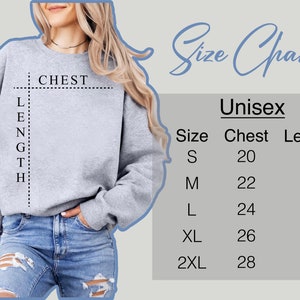 a women's size chart for a sweatshirt