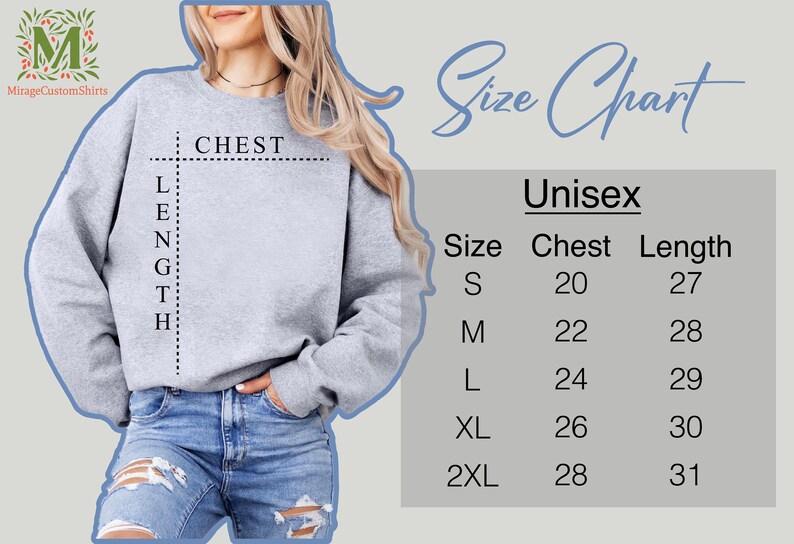 a women's size chart for a sweatshirt