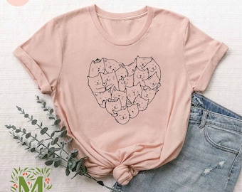 Cute Cats Heart Shirt, Cat Tshirt, Cat Gifts, Gift for Cat Mom, Cat Shirts for Women, Cat Lover Tshirt, Cat Owner Gift Idea, Pet Lover Shirt